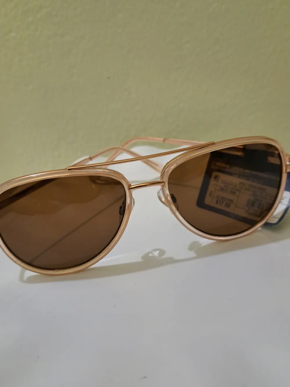 Aviator Sunglasses in Rose Gold Tone with Brown Lenses